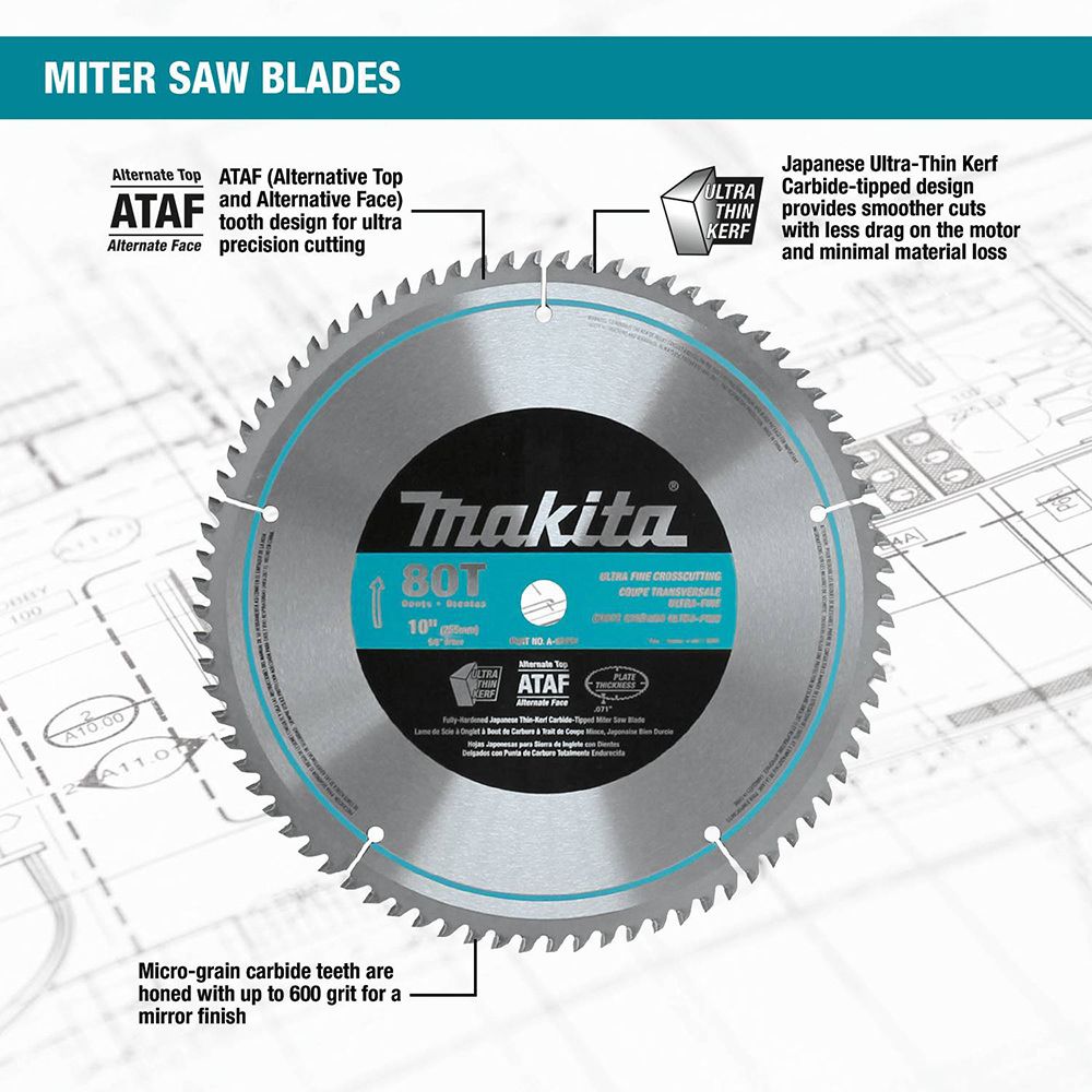 Makita A-93681 10" 80T Micro‑Polished Miter Saw Blade